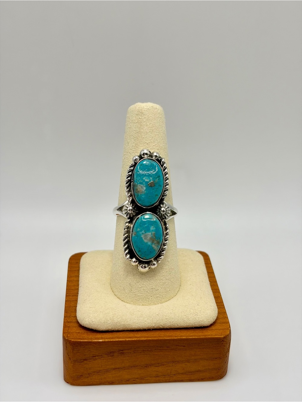 Robert Shakey Signed Double Turquoise Oval Sterling Silver Ring